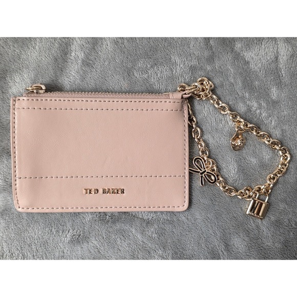 Ted Baker Accessories - Ted Baker Pink Leather Card Holder Zip Coin Purse Gold Chain Bow Charm 8822-0